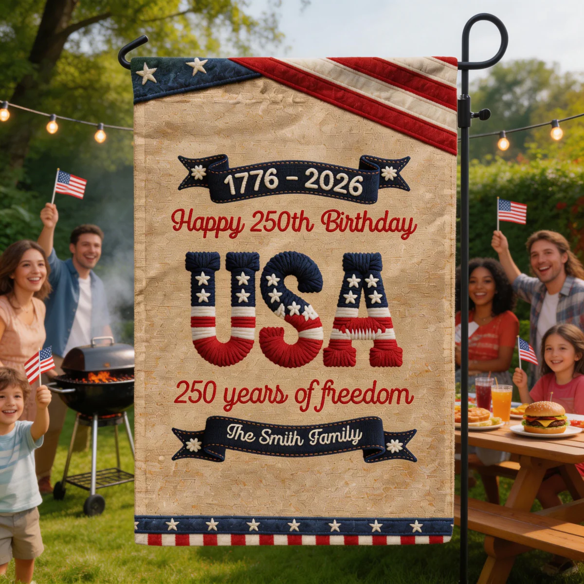 250 Years Of Freedom Usa Birthday Faux Pattern - Personalized Flag - Image 2