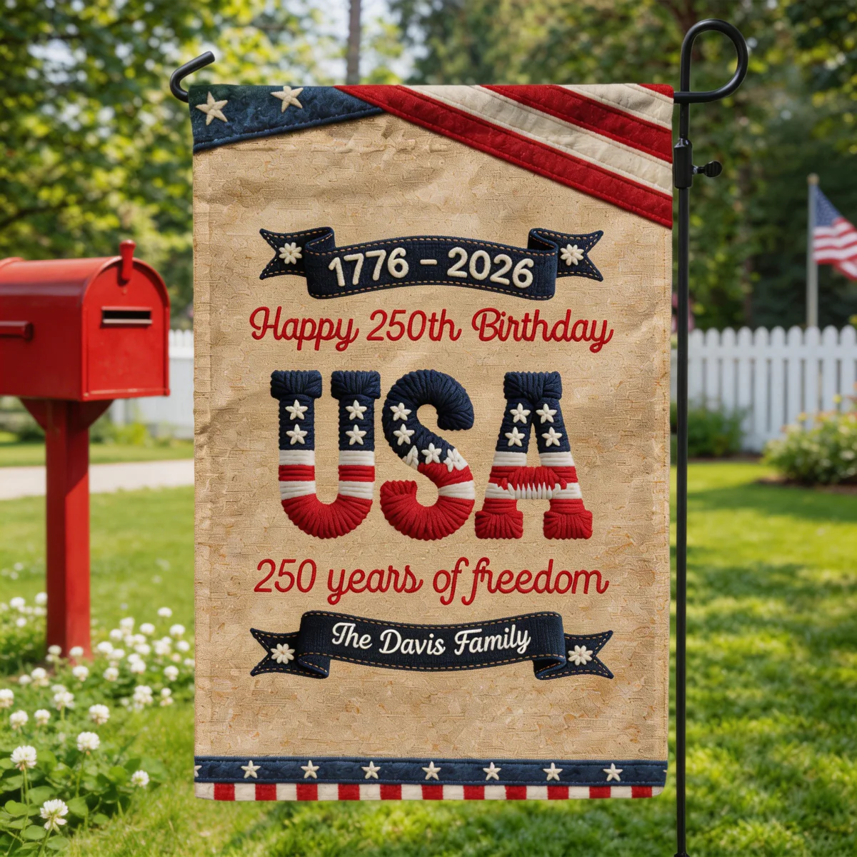 250 Years Of Freedom Usa Birthday Faux Pattern - Personalized Flag - Image 4
