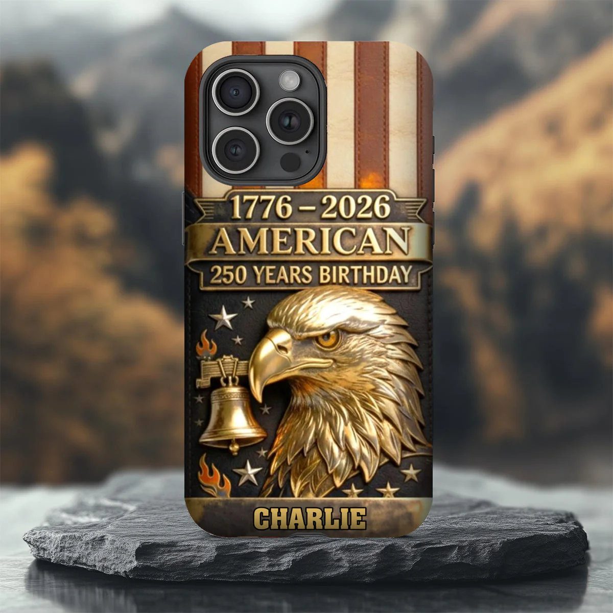 250th Anniversary - Personalized Bald Eagle Leather Phone Case - Image 3