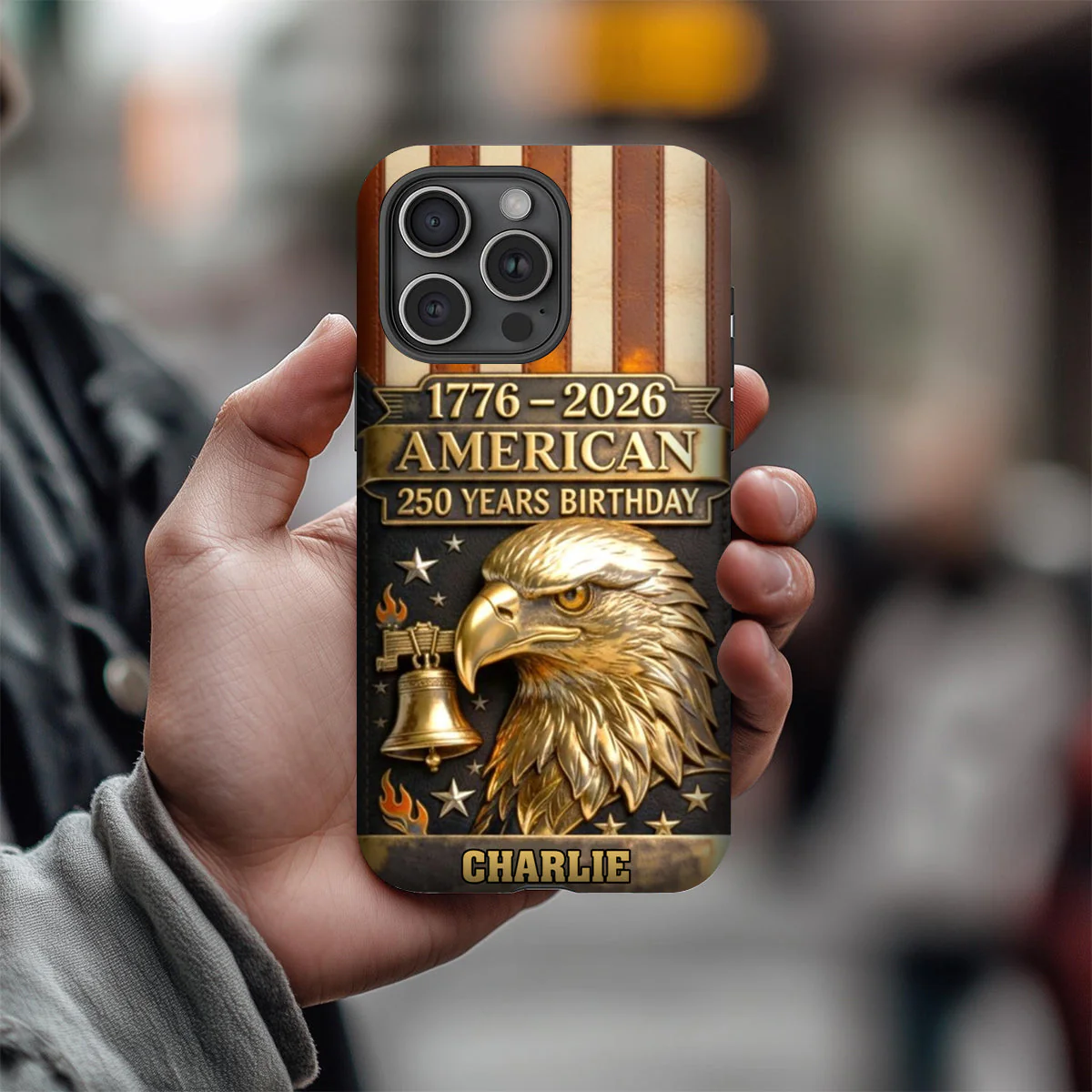 250th Anniversary - Personalized Bald Eagle Leather Phone Case - Image 4