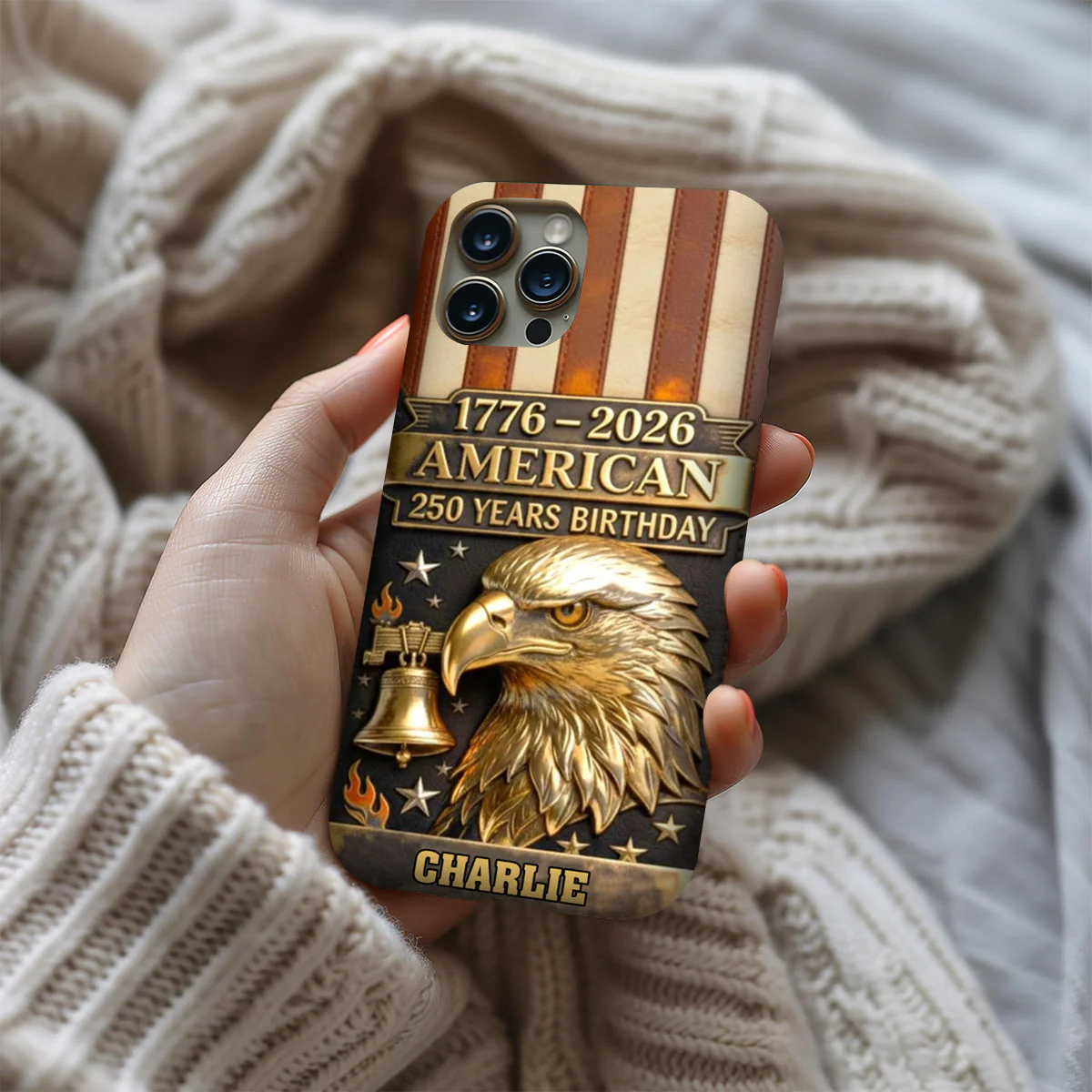 250th Anniversary - Personalized Bald Eagle Leather Phone Case - Image 5