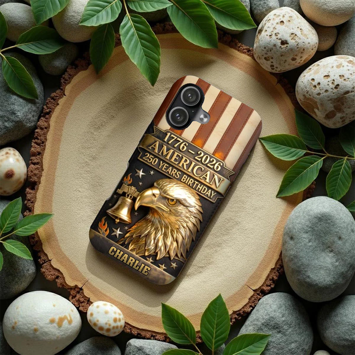 250th Anniversary - Personalized Bald Eagle Leather Phone Case - Image 6