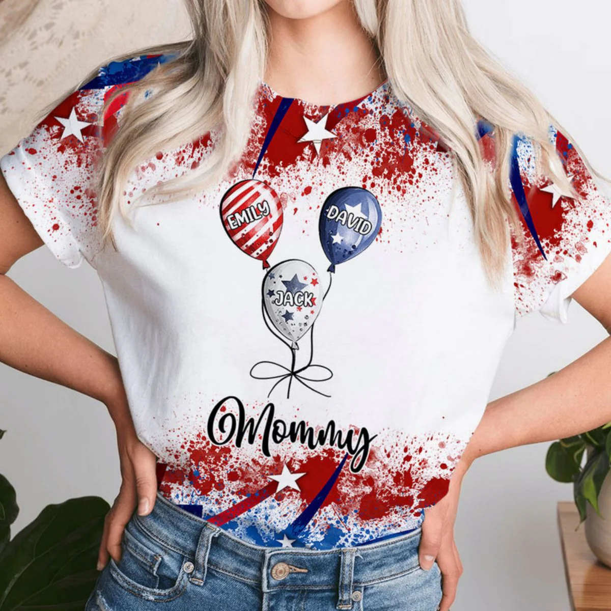 4th July Grandma Mom Little Balloon Kids American Flag Pattern Personalized 3D T-shirt - Image 2