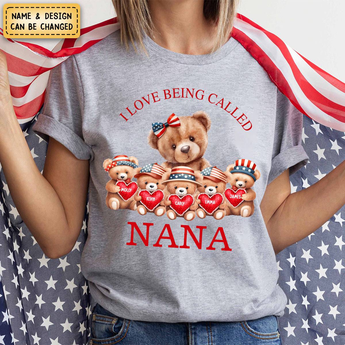 4th of July Grandma Bear with cute Grandkids Personalized T shirt - Image 4