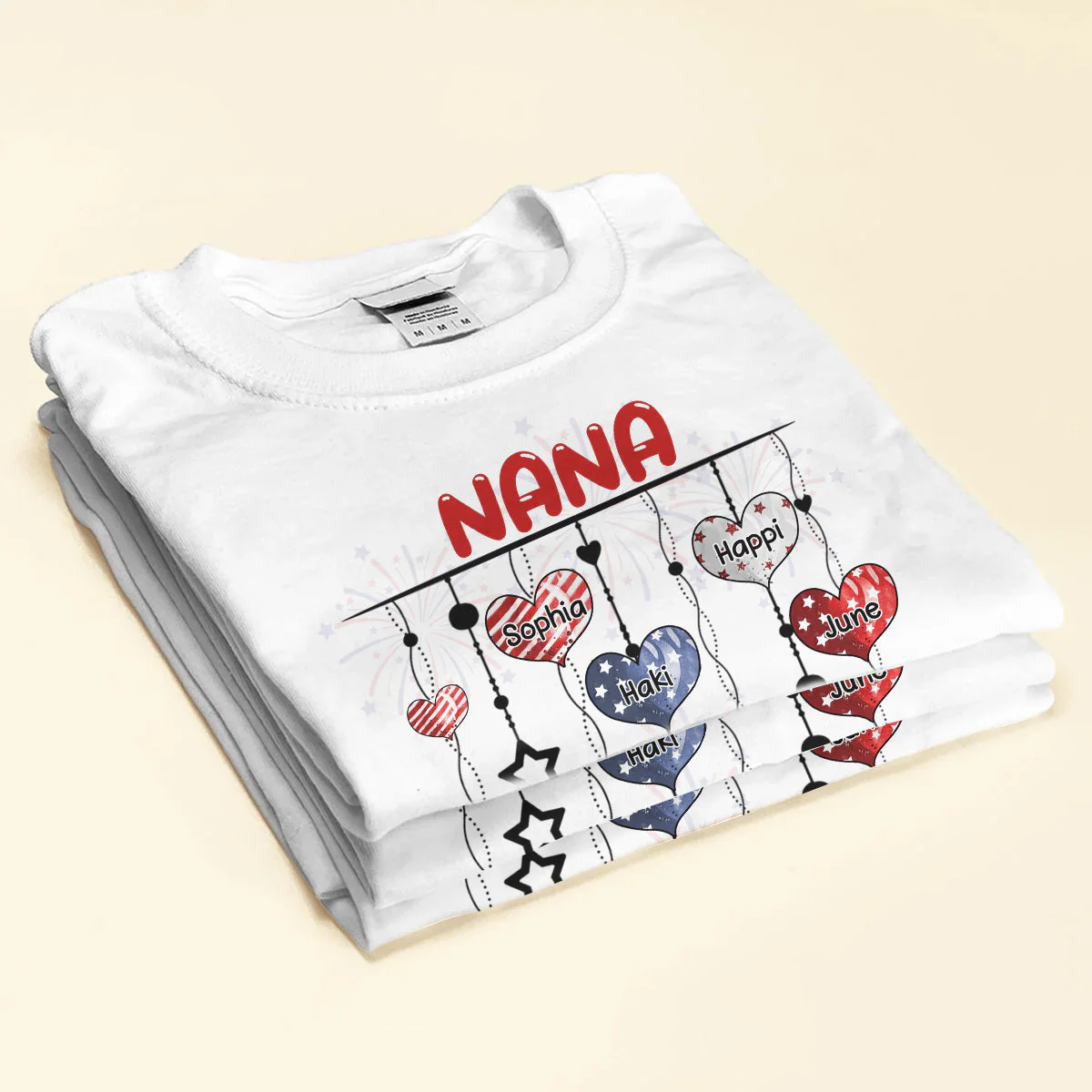 4th Of July Grandma Mom Auntie With Hearts Kids Personalized T-shirt - Image 3