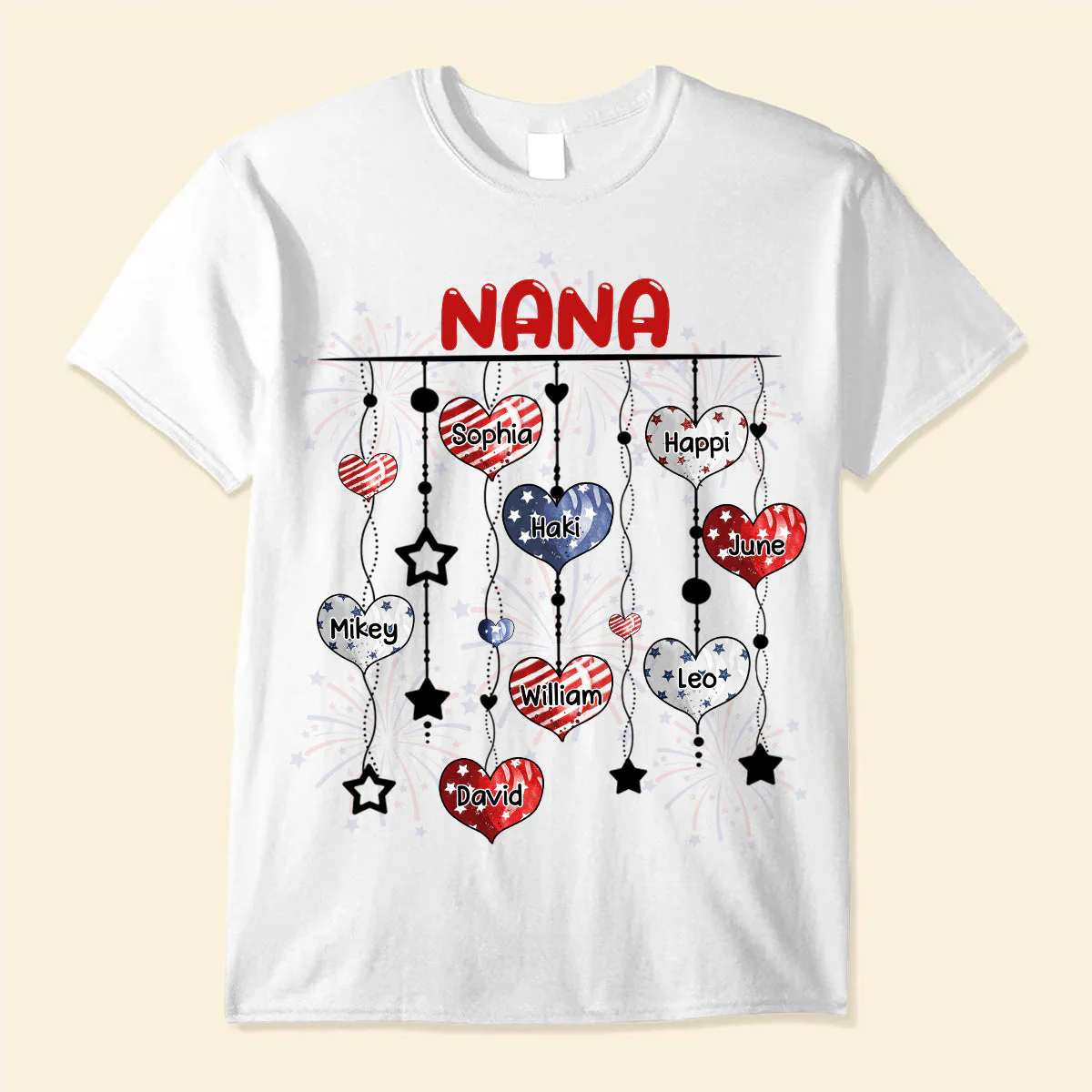 4th Of July Grandma Mom Auntie With Hearts Kids Personalized T-shirt - Image 4