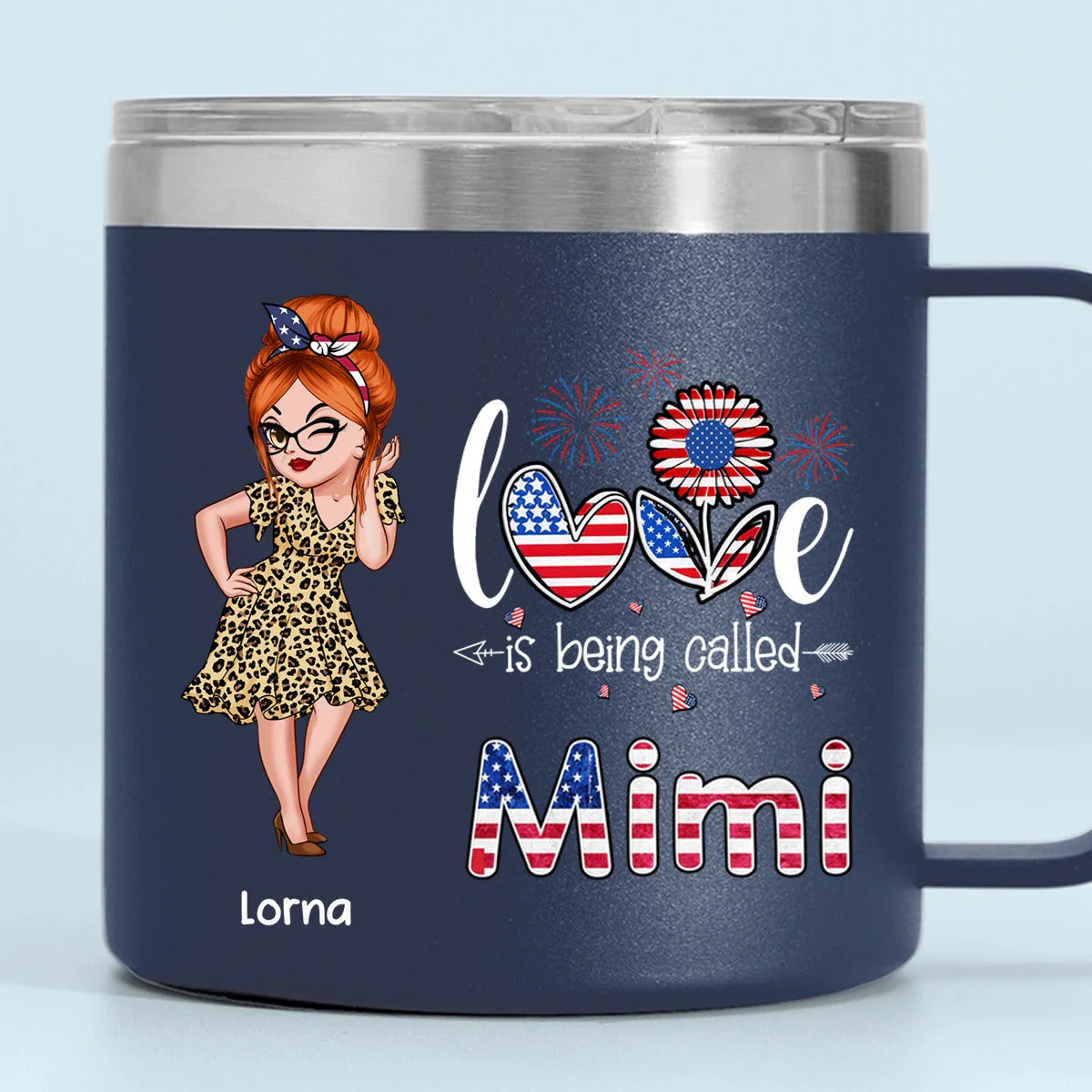 4th of July Love is Being Called Nana Grandma - Personalized 14oz Stainless Steel Tumbler With Handle - Image 8