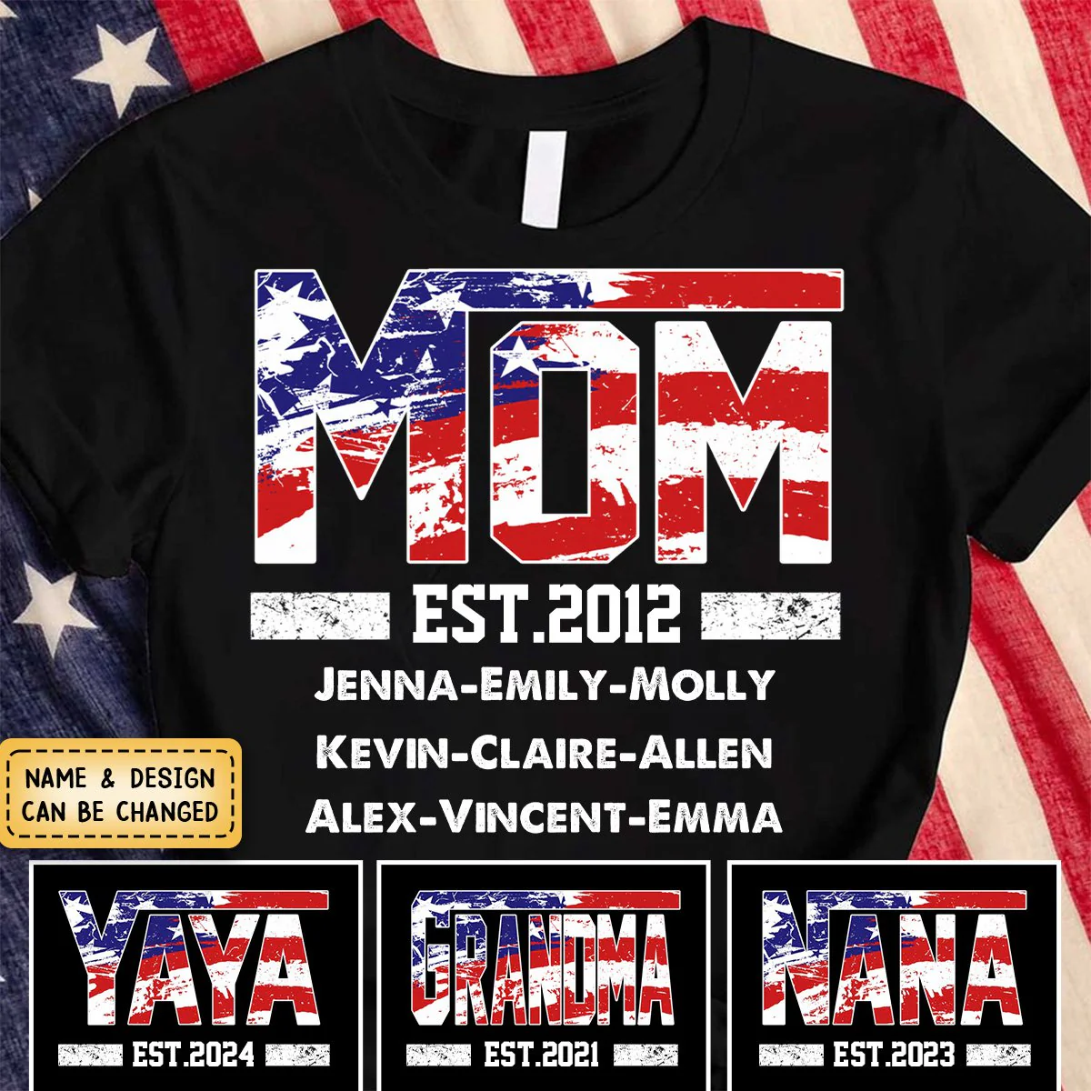 4th of July Nana Mom Est Year and Grandkids Personalized Pure Cotton T Shirt - Image 2