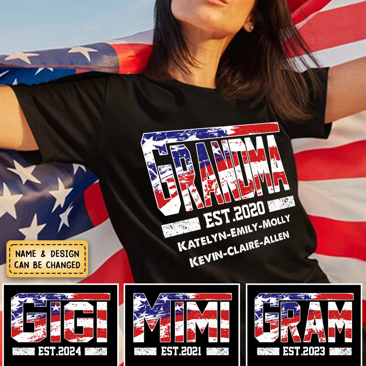 4th of July Nana Mom Est Year and Grandkids Personalized Pure Cotton T Shirt - Image 3