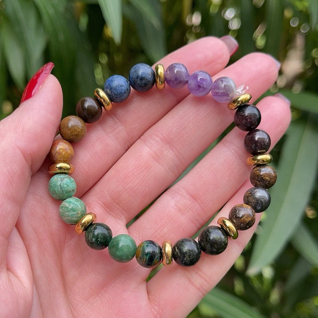 8 Chakras Card Bracelet With Amethyst