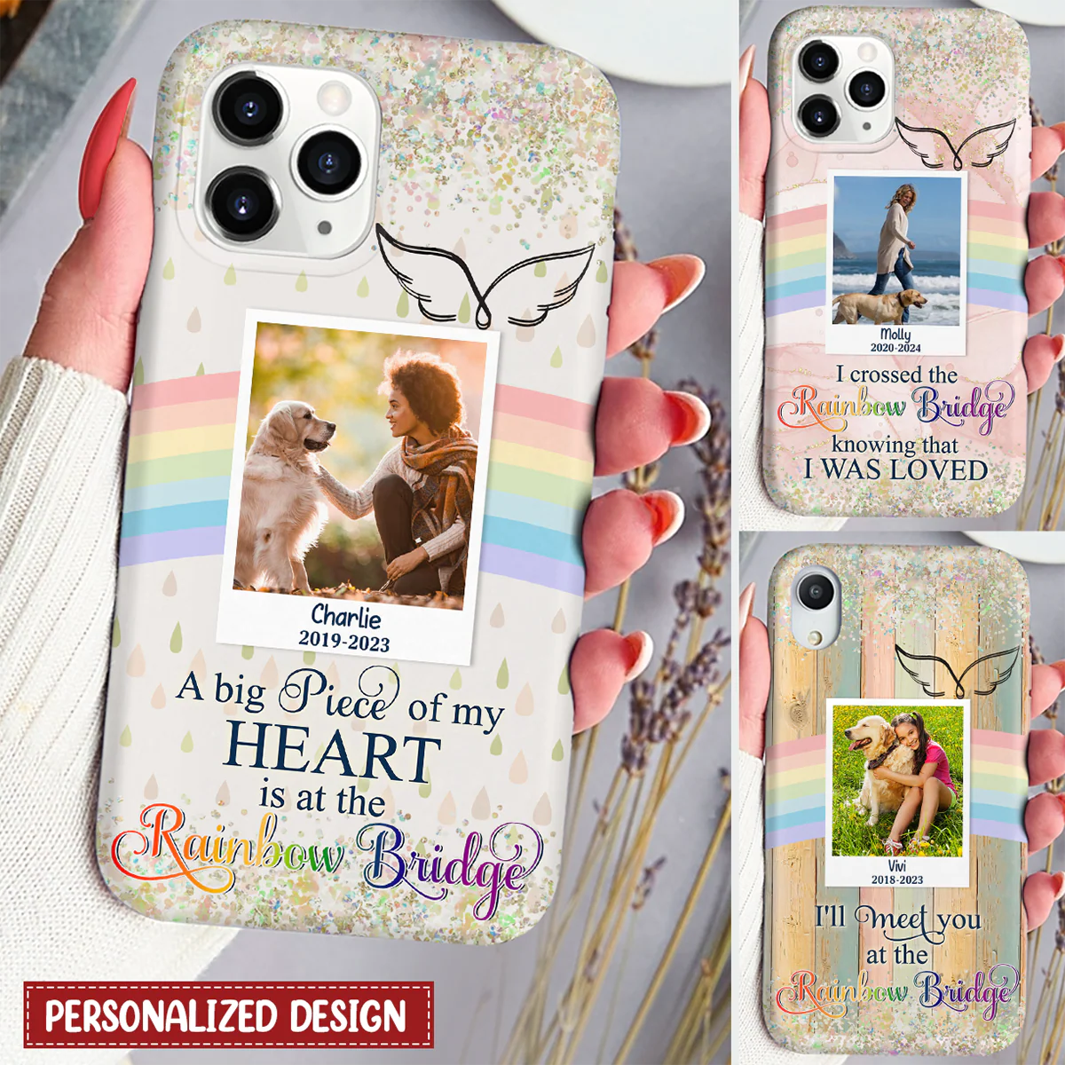 A Big Piece Of My Heart Is At The Rainbow Bridge Personalized Memorial Phone Case - Image 2
