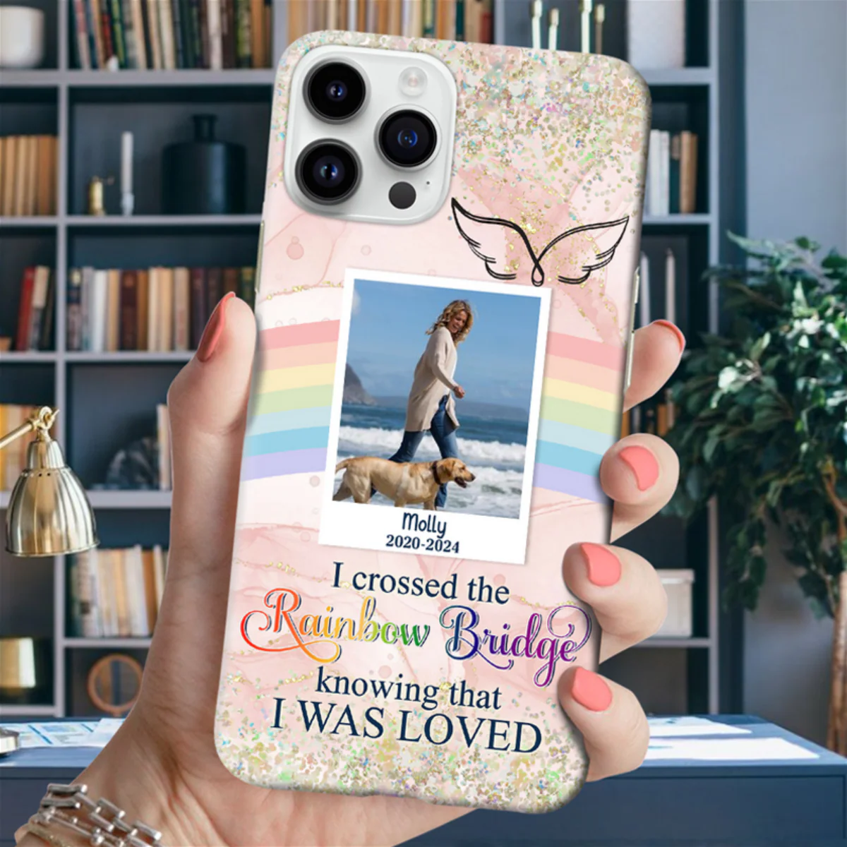 A Big Piece Of My Heart Is At The Rainbow Bridge Personalized Memorial Phone Case - Image 4