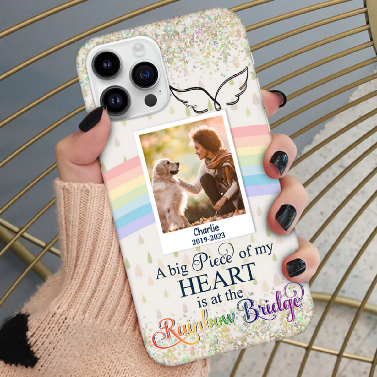 A Big Piece Of My Heart Is At The Rainbow Bridge Personalized Memorial Phone Case - Image 5