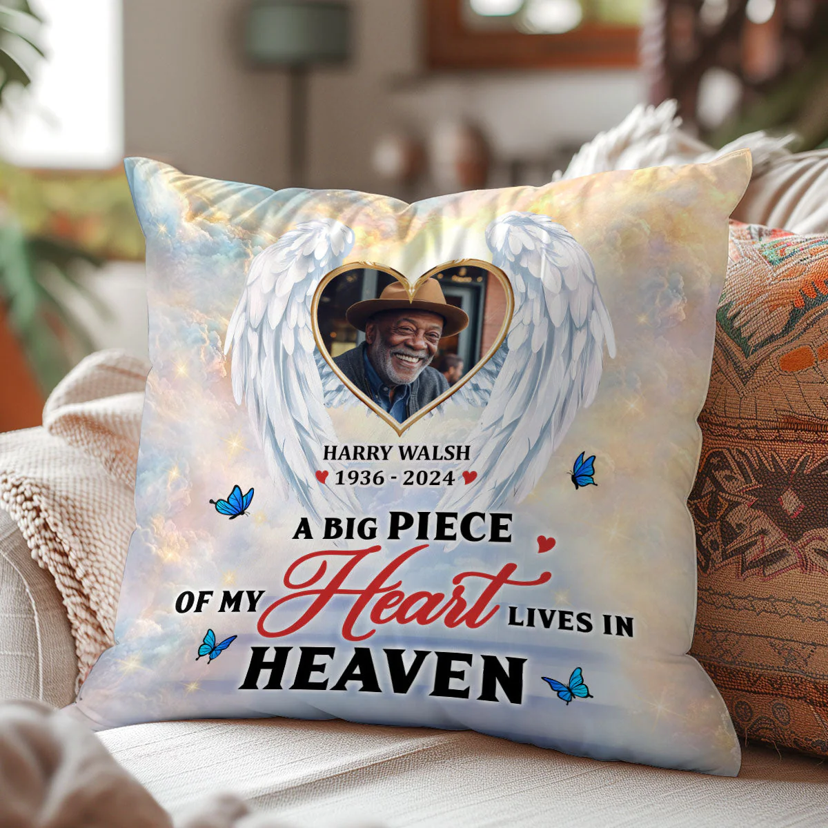 A Big Piece Of My Heart Lives In Heaven - Personalized Memorial Pillow - Image 3