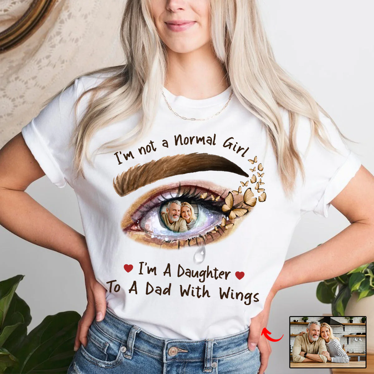 A Daughter To A Dad With Wings Personalized Memorial Pure Cotton T-shirt - Image 2
