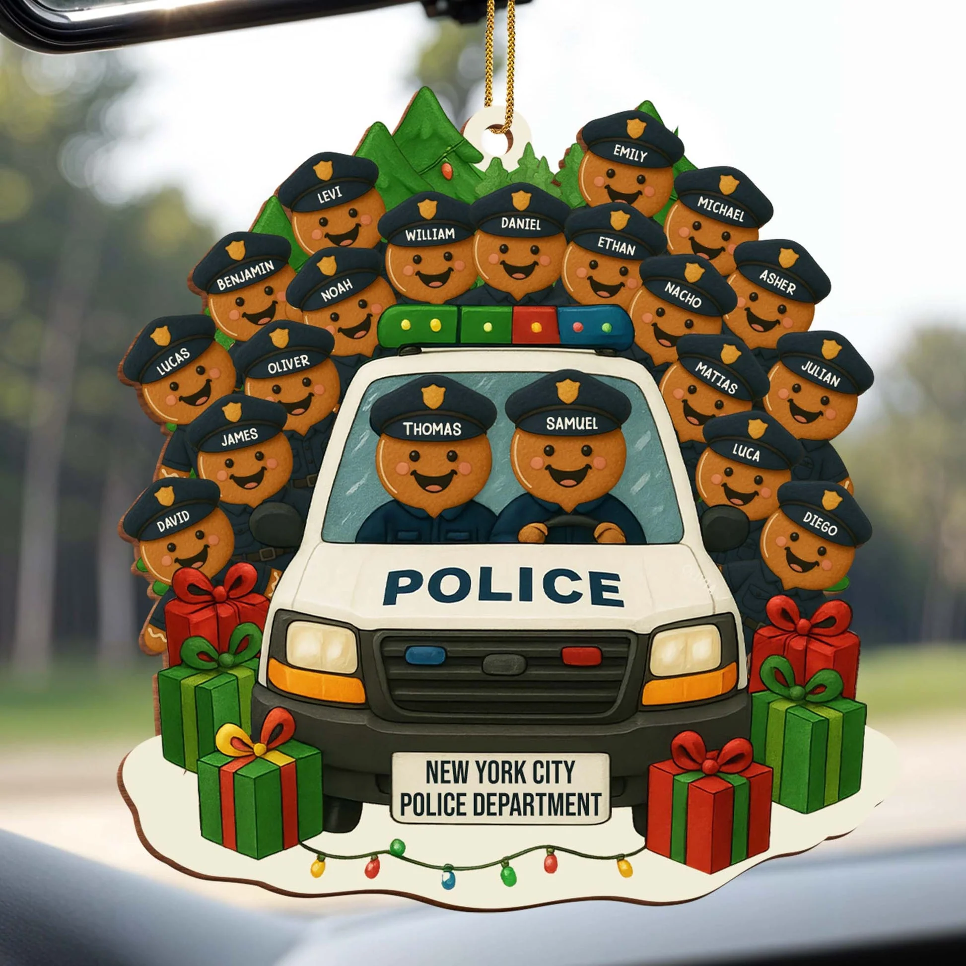 A Festive Police Car, Personalized Wood Ornament, Gift For Police Officers - Image 2