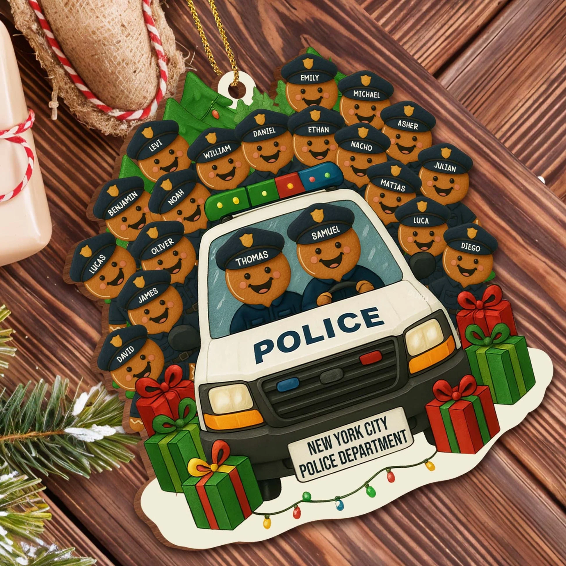 A Festive Police Car, Personalized Wood Ornament, Gift For Police Officers - Image 3
