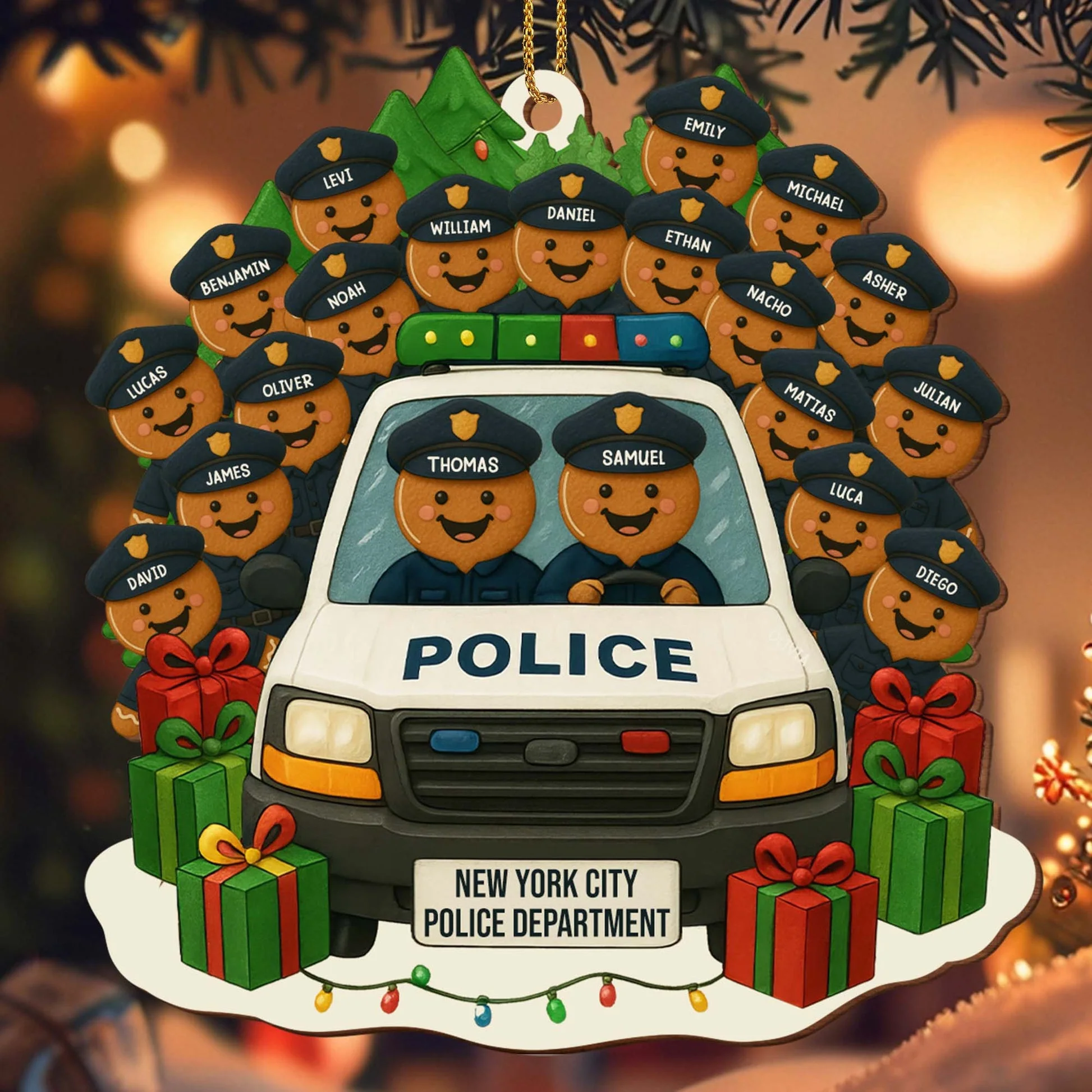 A Festive Police Car, Personalized Wood Ornament, Gift For Police Officers - Image 4