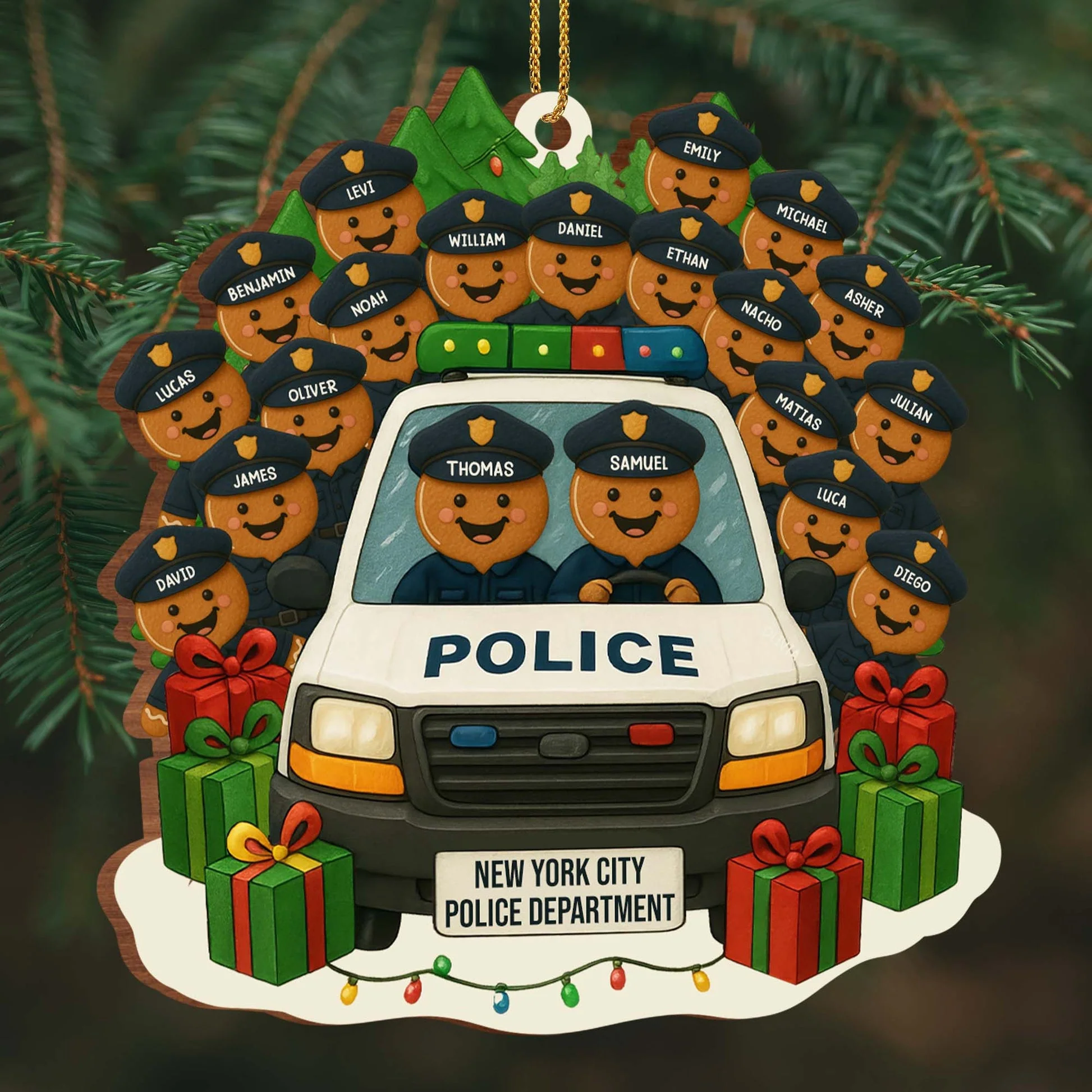 A Festive Police Car, Personalized Wood Ornament, Gift For Police Officers - Image 5