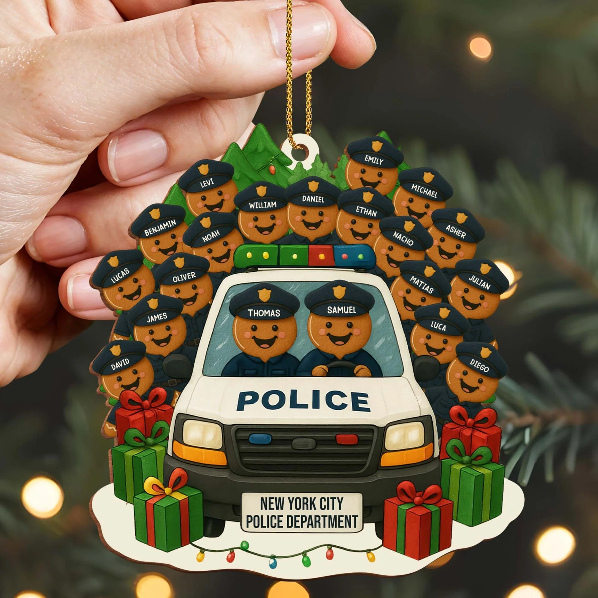 A Festive Police Car, Personalized Wood Ornament, Gift For Police Officers - Image 6