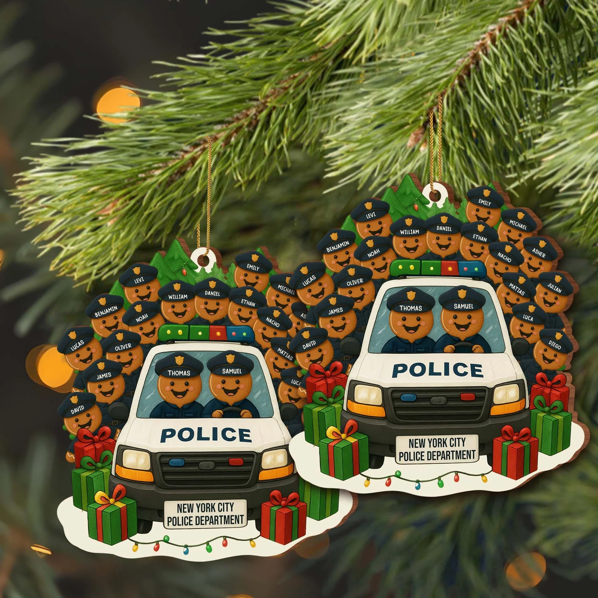 A Festive Police Car, Personalized Wood Ornament, Gift For Police Officers - Image 7