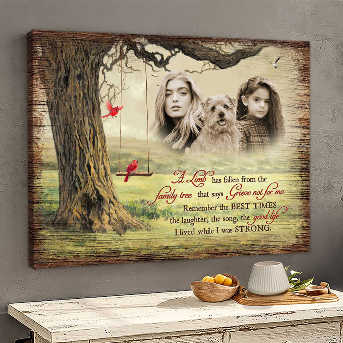 A Limb Has Fallen From the Family Tree,Add Deceased Loved One to Photo,Personalized Family Portrait Memorial Canvas Poster - Image 3