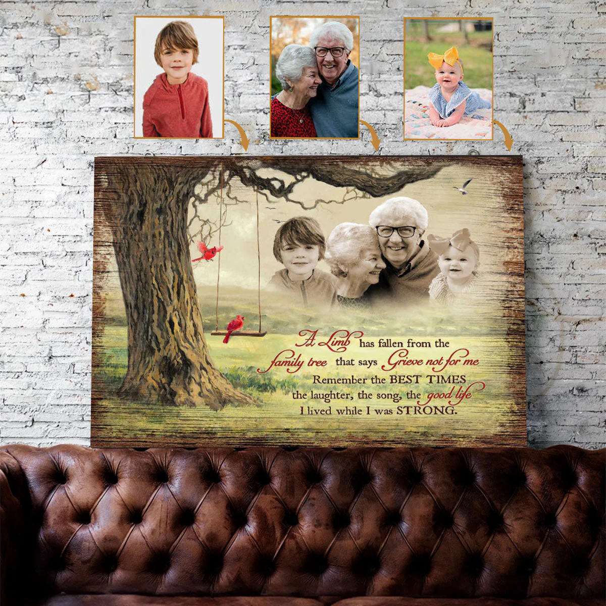 A Limb Has Fallen From the Family Tree,Add Deceased Loved One to Photo,Personalized Family Portrait Memorial Canvas Poster - Image 6