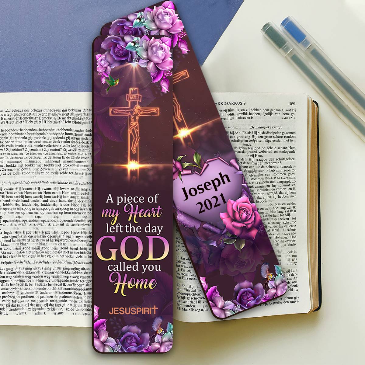 A Piece Of My Heart Left The Day God Called You Home-Personalized Memorial Wooden Bookmarks - Image 3