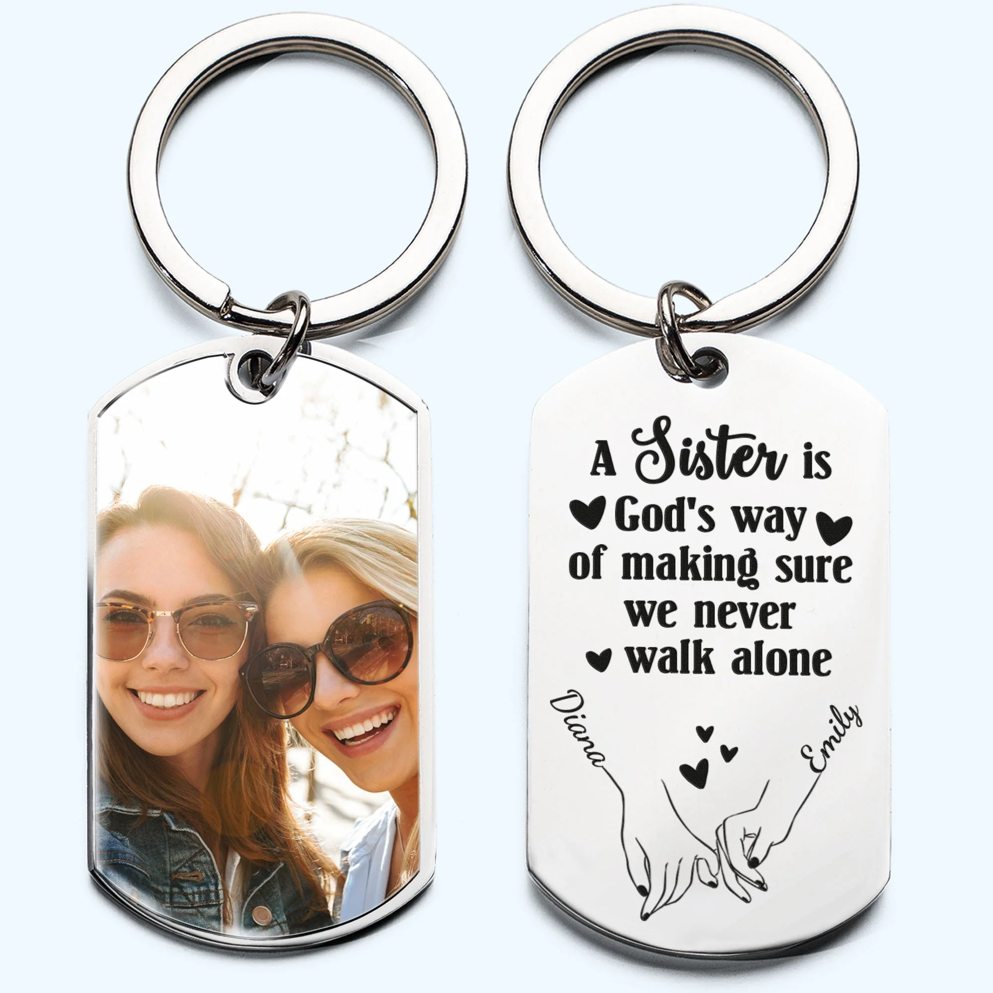 A Sister Is God’s Way - Personalized Stainless Steel Keychain - Image 4