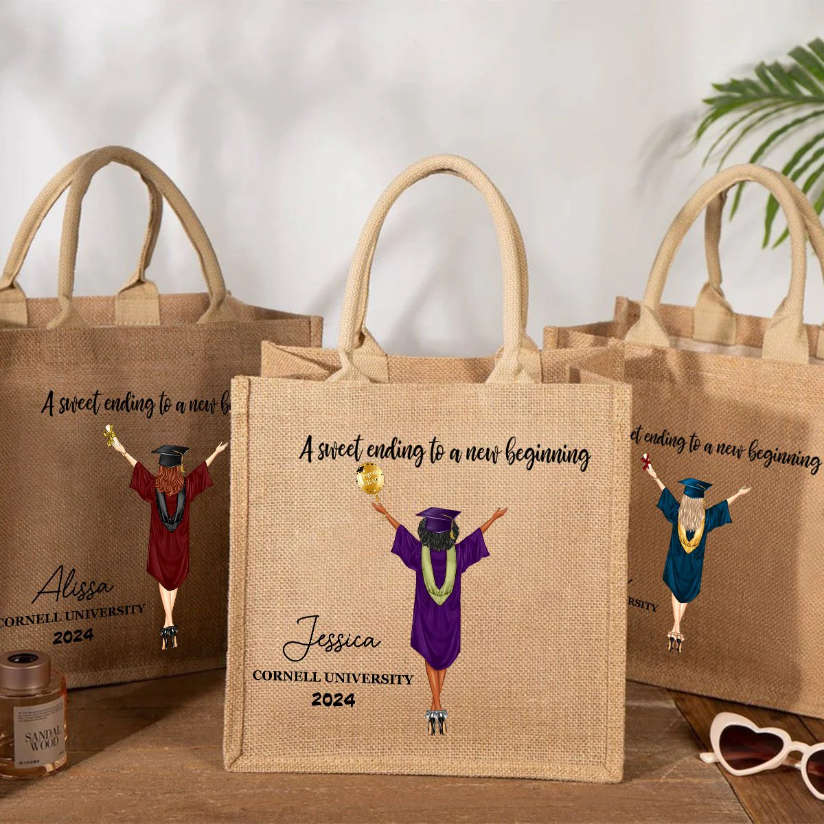 A Sweet Ending To A New Beginning - Personalized Jute Tote Bag - Graduation Gift - Image 5