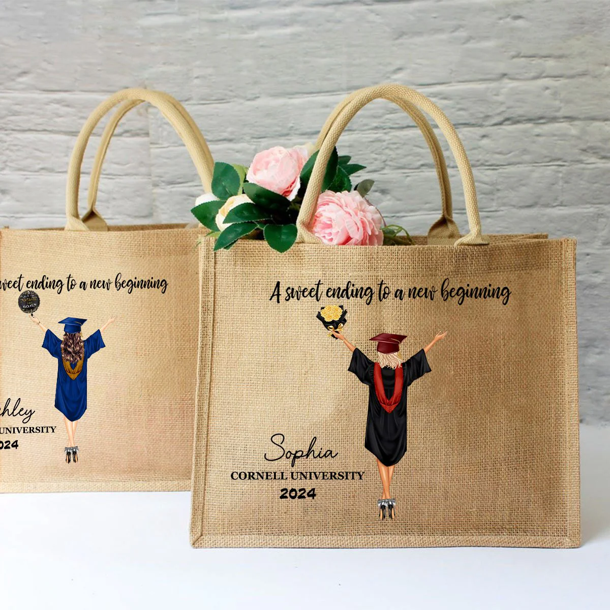 A Sweet Ending To A New Beginning - Personalized Jute Tote Bag - Graduation Gift - Image 6