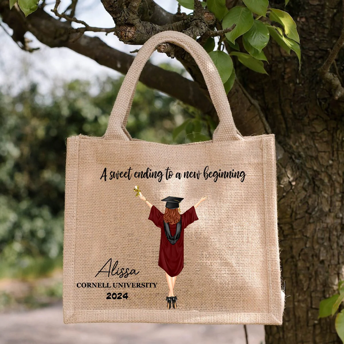 A Sweet Ending To A New Beginning - Personalized Jute Tote Bag - Graduation Gift - Image 7