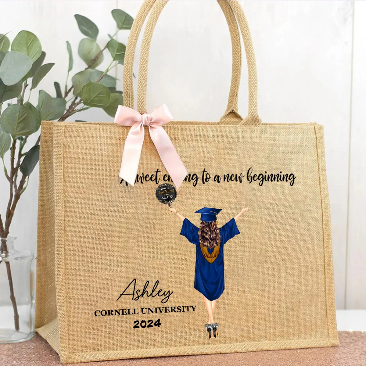 A Sweet Ending To A New Beginning - Personalized Jute Tote Bag - Graduation Gift - Image 8