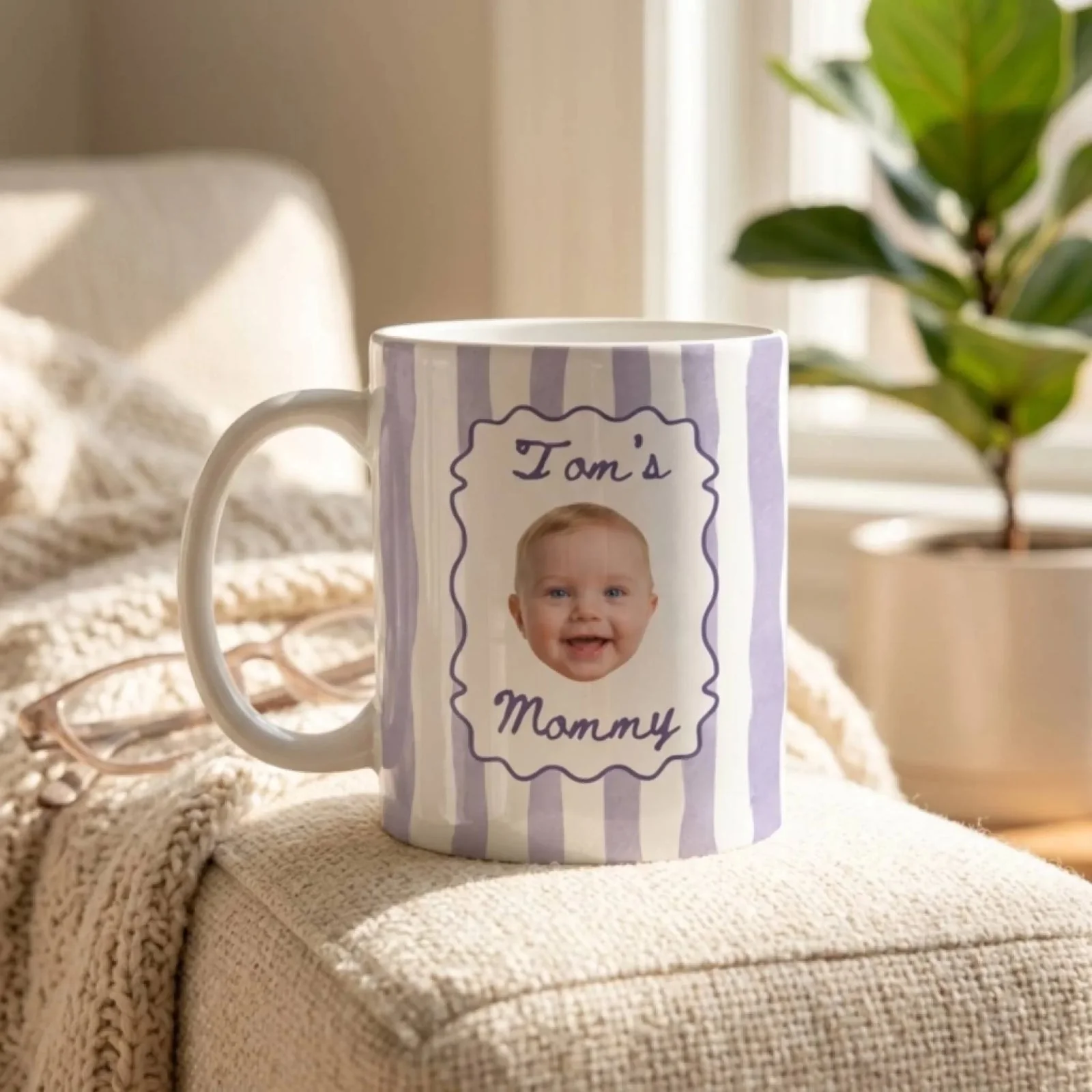 A Tiny Face, A Lifetime Of Love - Personalized Mug, Gift For Mom, Custom Photo Keepsake, Minimalist Pastel Color Stripe Design - Image 2
