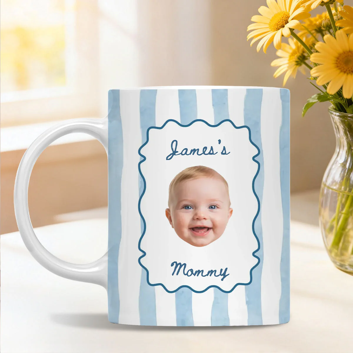 A Tiny Face, A Lifetime Of Love - Personalized Mug, Gift For Mom, Custom Photo Keepsake, Minimalist Pastel Color Stripe Design - Image 3