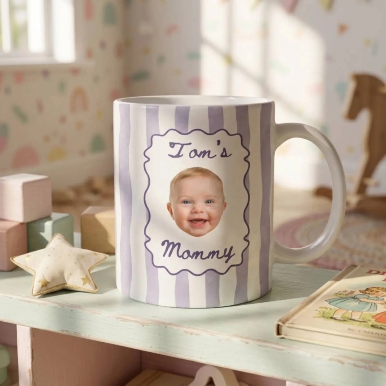 A Tiny Face, A Lifetime Of Love - Personalized Mug, Gift For Mom, Custom Photo Keepsake, Minimalist Pastel Color Stripe Design - Image 4