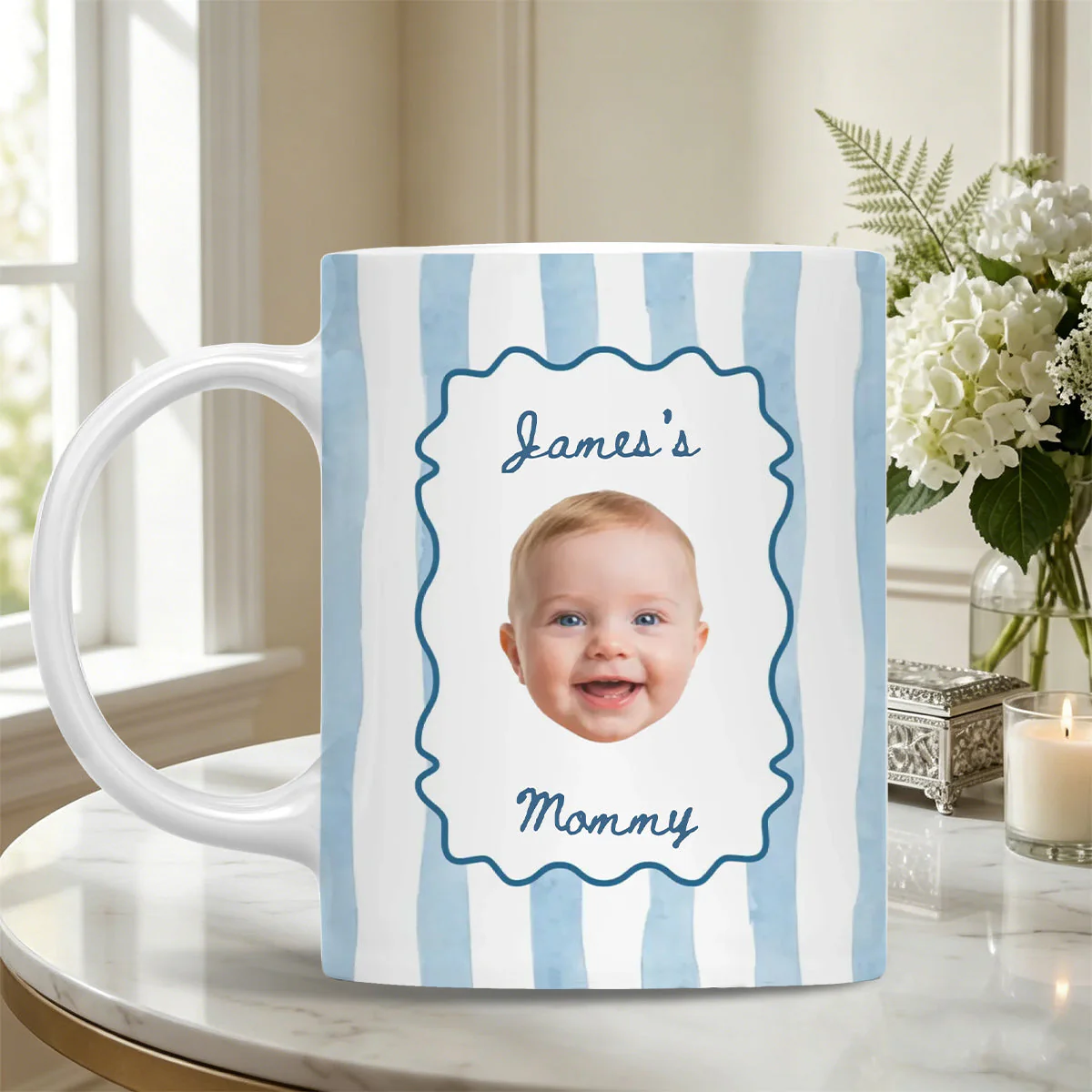 A Tiny Face, A Lifetime Of Love - Personalized Mug, Gift For Mom, Custom Photo Keepsake, Minimalist Pastel Color Stripe Design - Image 6