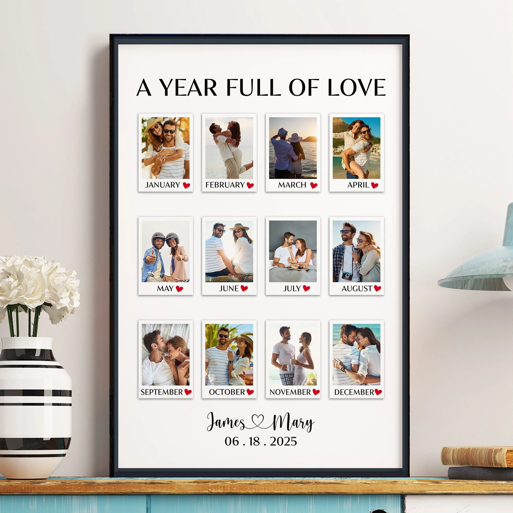 A Year Full Of Love Couple Anniversary Gift - Personalized Custom Photo Canvas Poster - Image 6