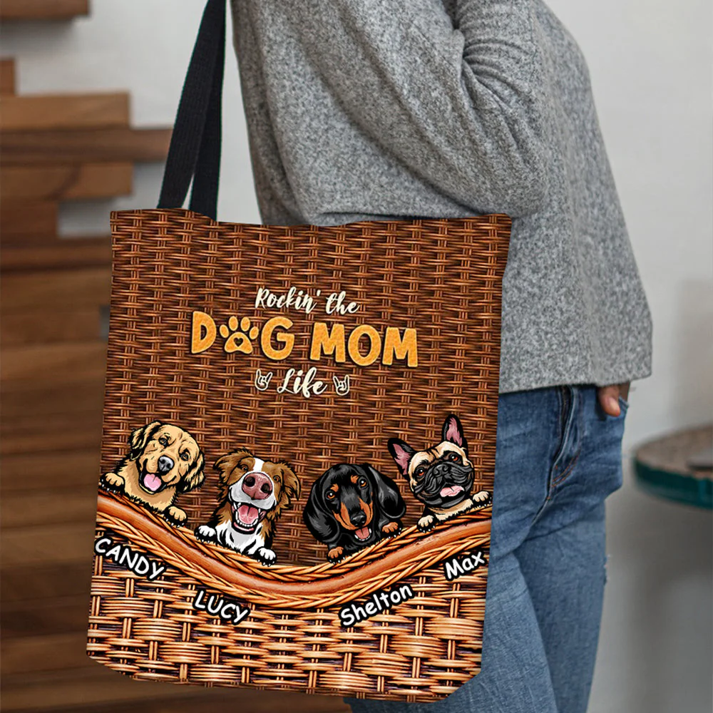 Living That Dog Mom Life - Gift For Dog Mom, Personalized Cloth Tote Bag - Image 3