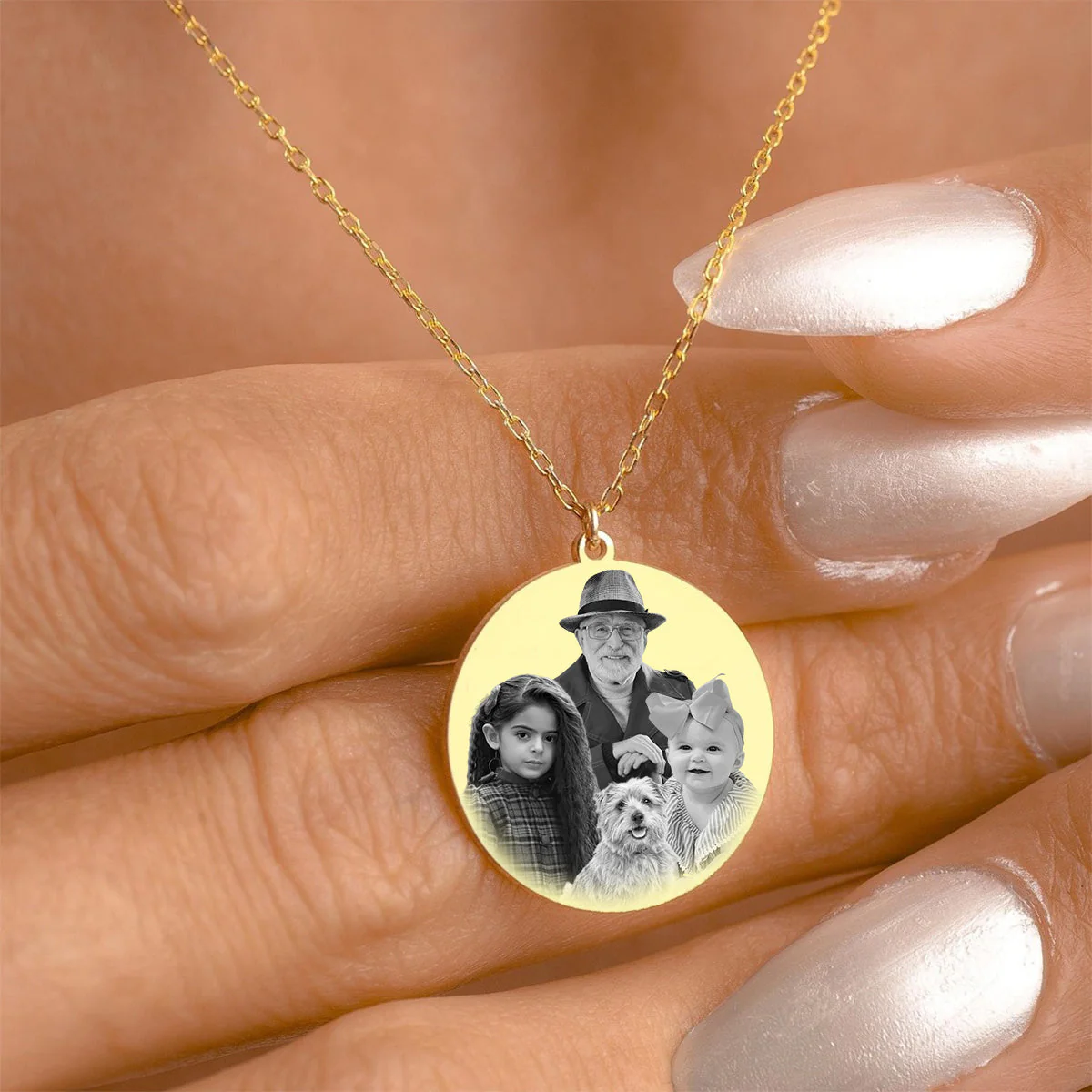 Add Deceased Loved One to Photo,Personalized Family Portrait Memorial Round Necklace - Image 2