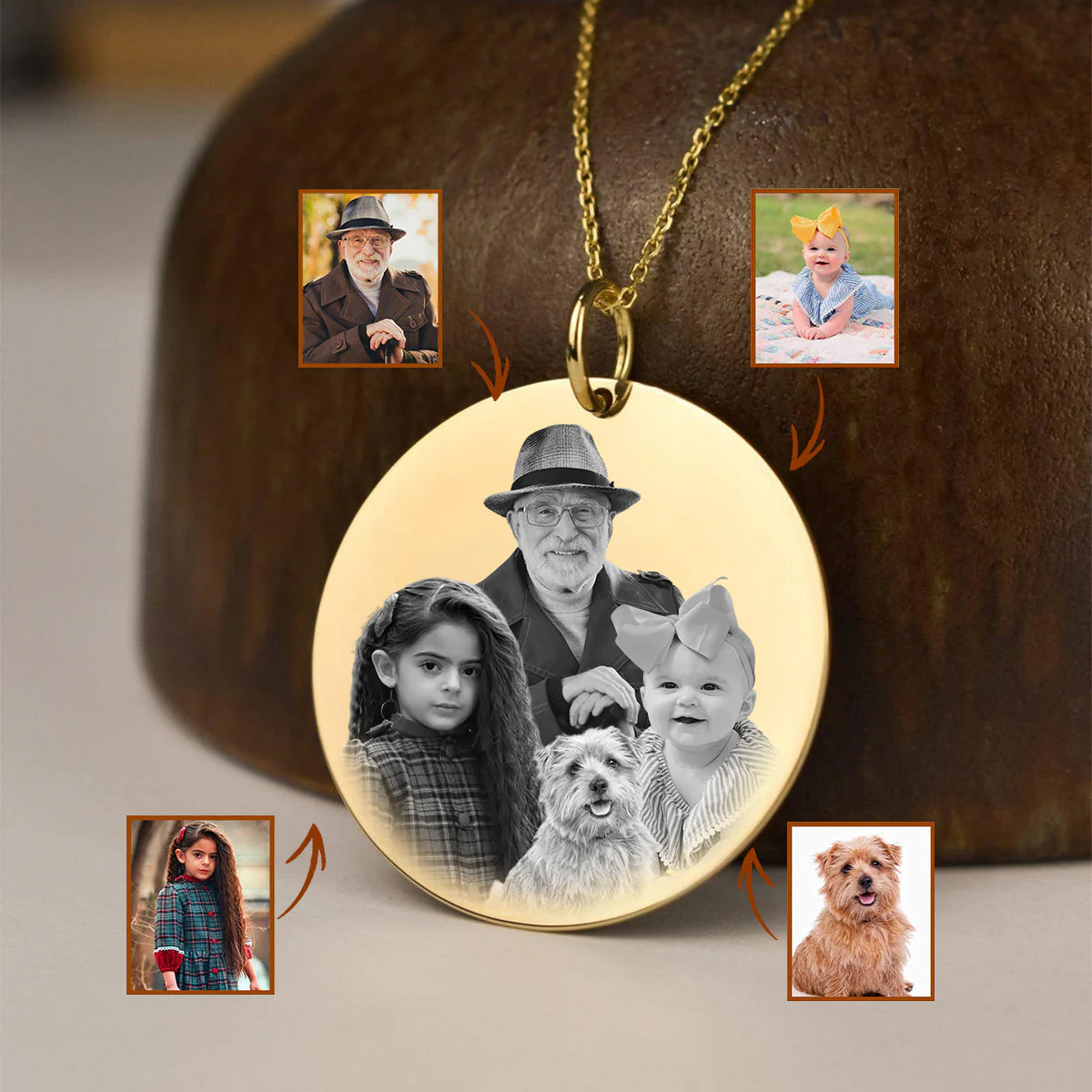 Add Deceased Loved One to Photo,Personalized Family Portrait Memorial Round Necklace - Image 3