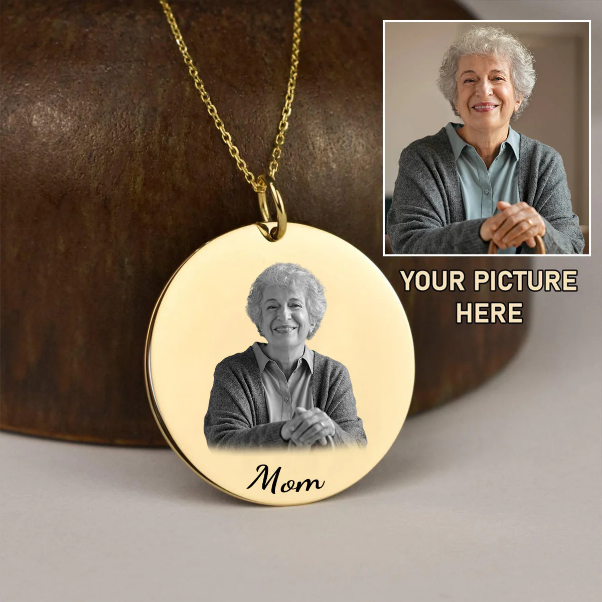Add Deceased Loved One to Photo,Personalized Family Portrait Memorial Round Necklace - Image 4
