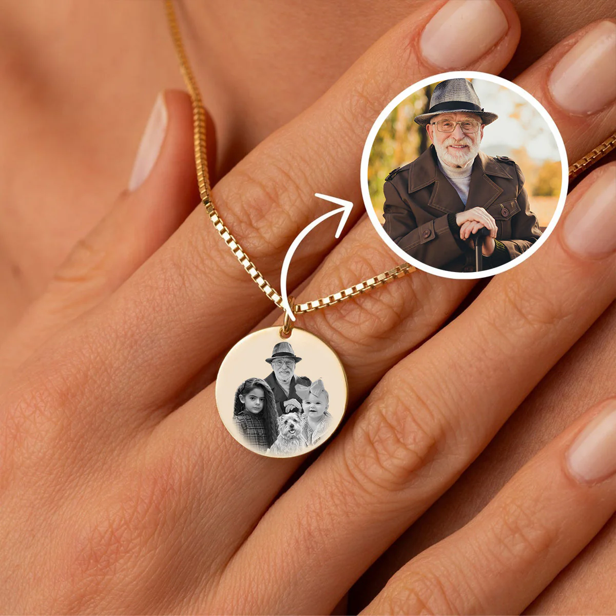 Add Deceased Loved One to Photo,Personalized Family Portrait Memorial Round Necklace - Image 8