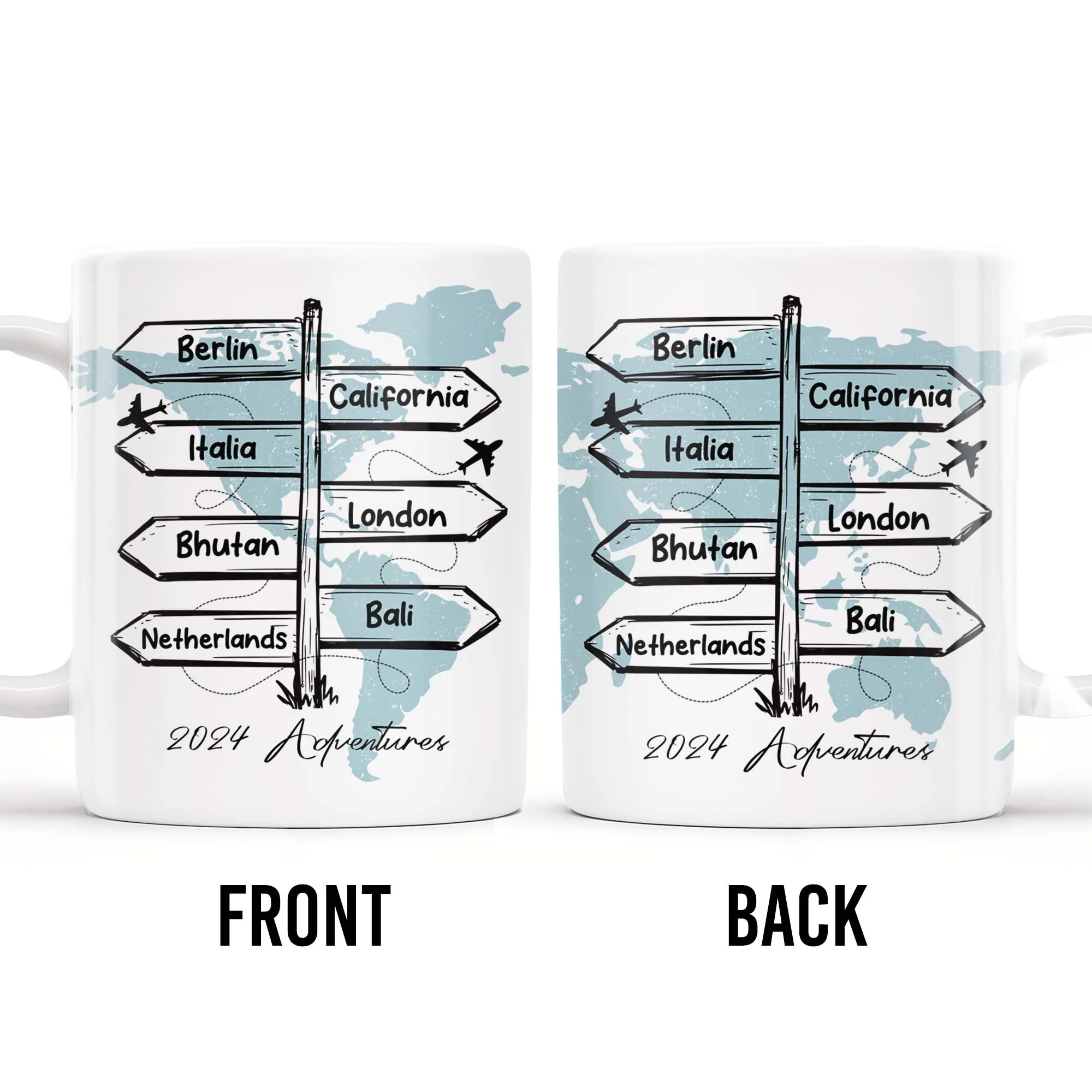Adventure Awaits - World Map Personalized Custom Coffee Mug - Gift For Travel Lovers