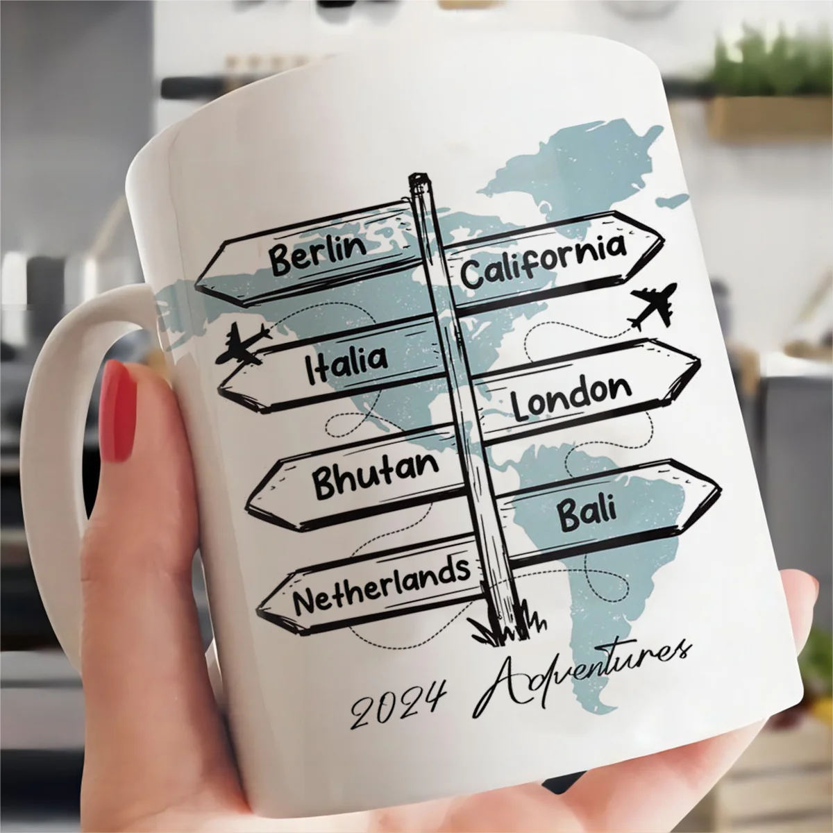 Adventure Awaits - World Map Personalized Custom Coffee Mug - Gift For Travel Lovers - Image 2