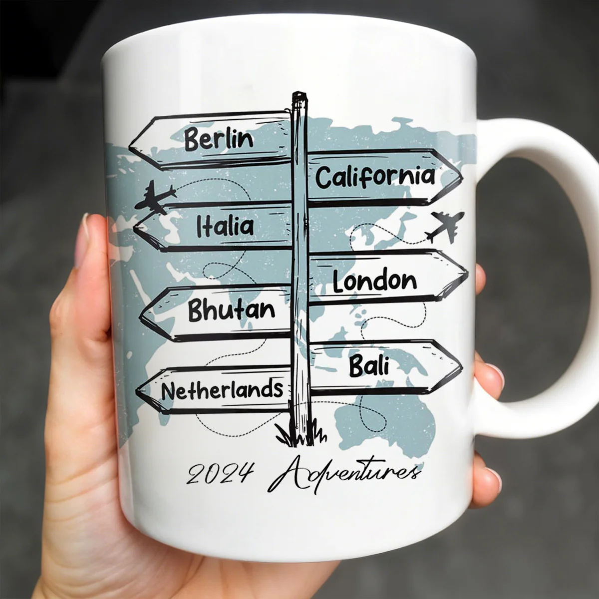Adventure Awaits - World Map Personalized Custom Coffee Mug - Gift For Travel Lovers - Image 3