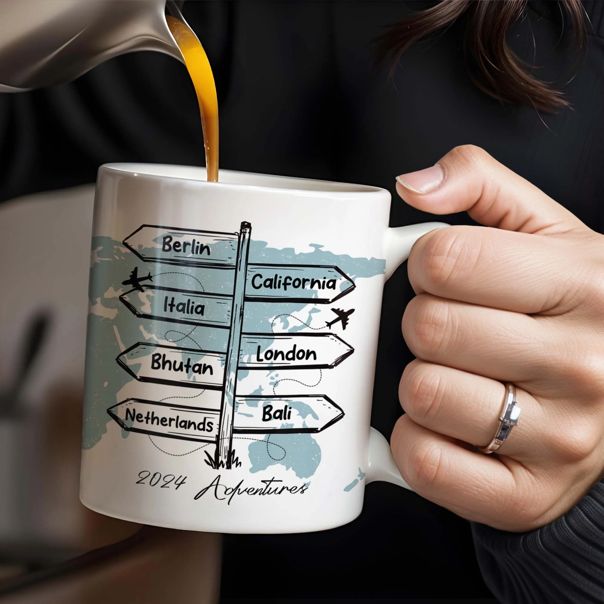 Adventure Awaits - World Map Personalized Custom Coffee Mug - Gift For Travel Lovers - Image 5