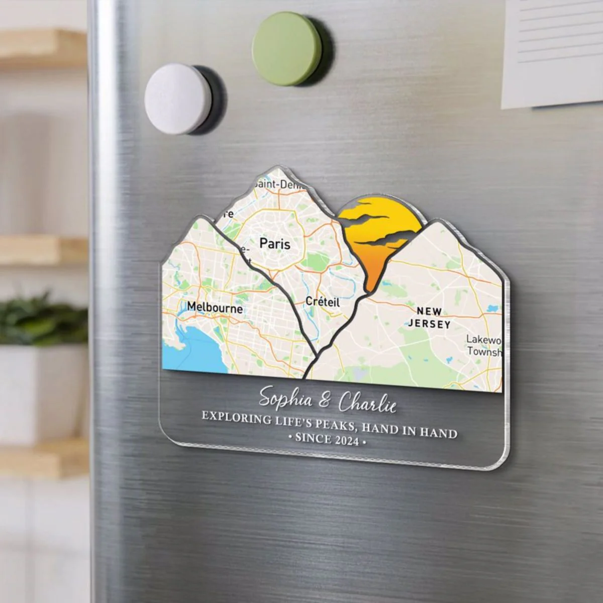 Adventure Together Mountain Custom Map Personalized Acrylic Magnet, Anniversary Valentine's Day Gift - Image 2