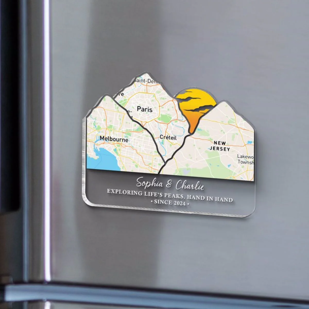 Adventure Together Mountain Custom Map Personalized Acrylic Magnet, Anniversary Valentine's Day Gift - Image 4