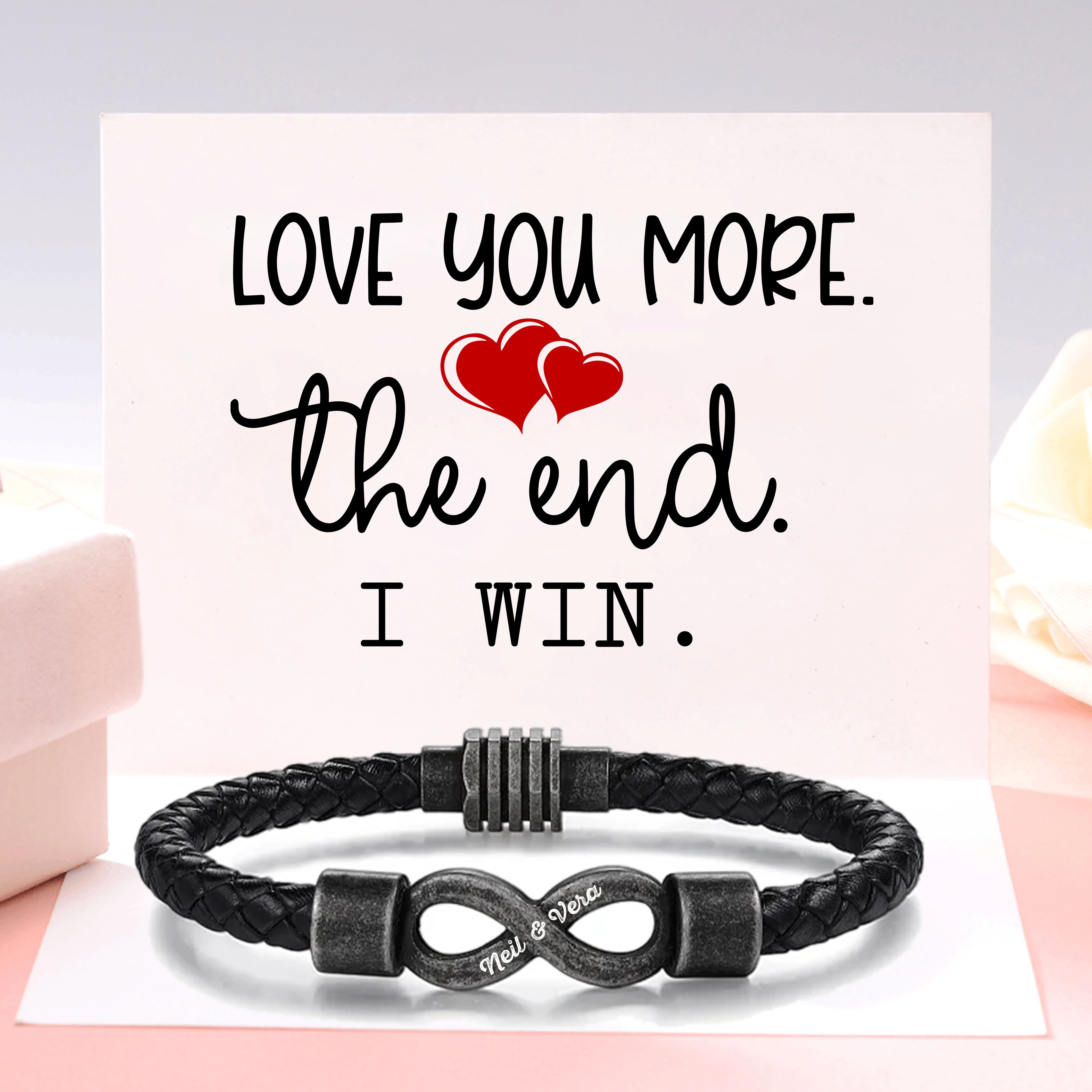 All because two people fell madly in love-Personalized Couple names Leather Bracelet - Image 2
